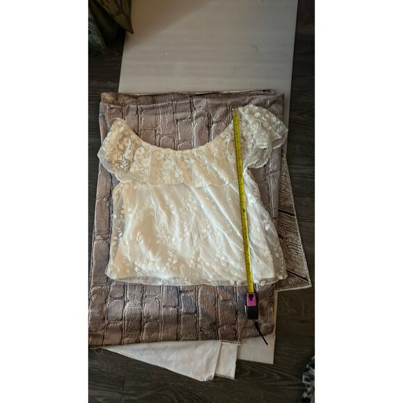 I.N. San Francisco Off Shoulder White Lace Sheer Floral Blouse XL Cottagecore - Picture 8 of 12